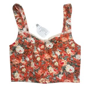 Kimchi Blue NWT Floral Corset Top with Lace Trim Hook Closures S